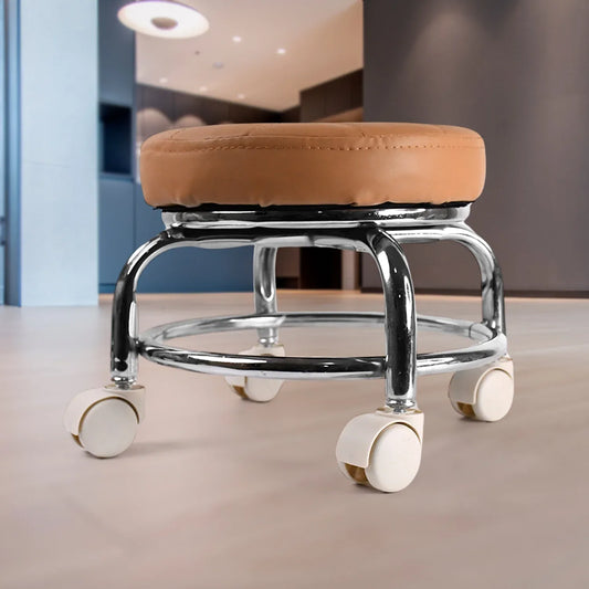 Heavy Duty Steel Base Round Rolling Stool With Wheels Pedicure Stool (1 Pc) - Zidbik