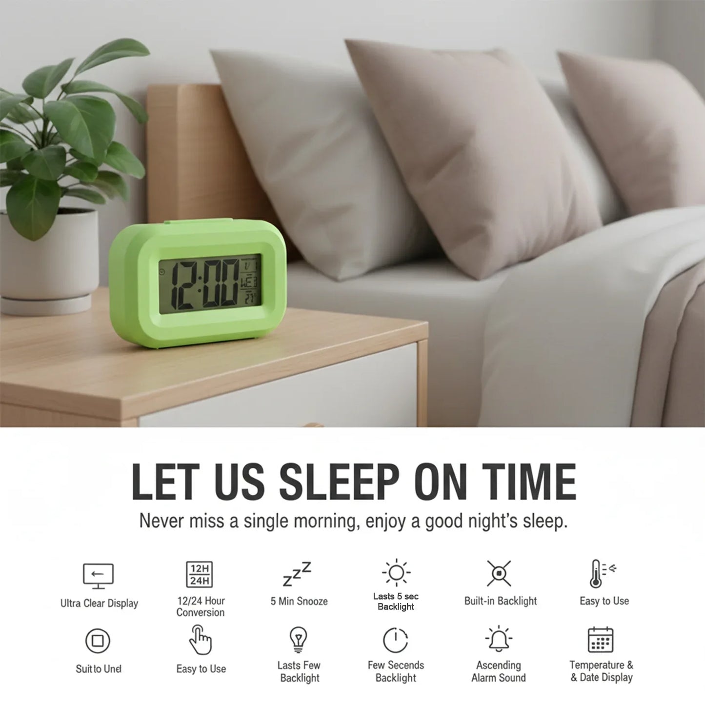 Digital Alarm Clock With Clear Display (1 Pc) - Zidbik