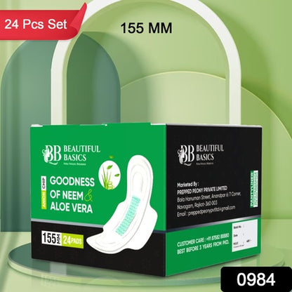 0984 Sanitary Pads For Women With Goodness Of Neem  Aloe Vera  Ultra Thin  Leakage Protection  Ph Balance  With Antibacterial Anion Chip  (155 Mm  24 Pads) - Zidbik