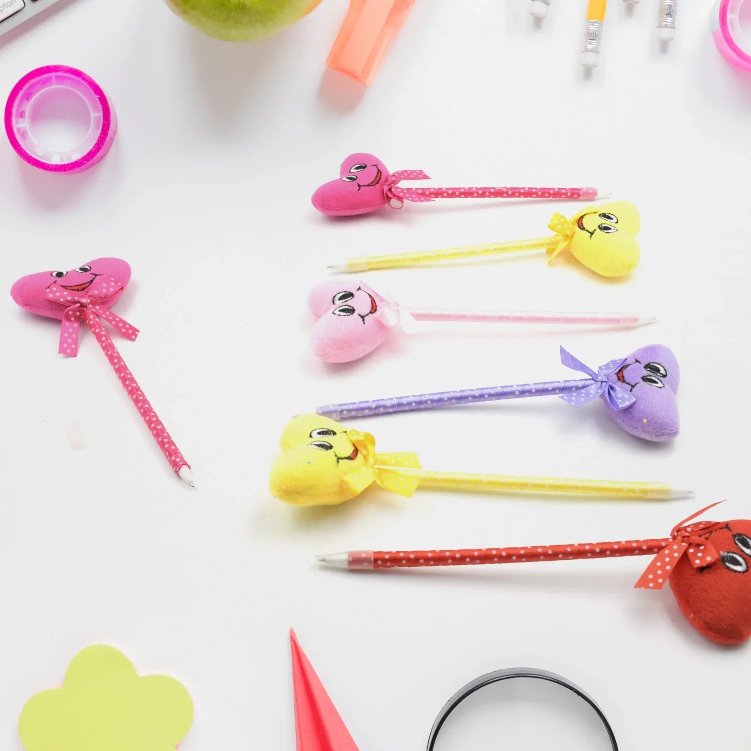 4292 Cute Cartoon Shape Heart Design Facy Writting Pen Attached Rattle Ball Pen Smooth Writing For Wedding Events Multiuse Pen Best Pen L Use For Kids (12 Pcs Set Mix Design Color) - Zidbik