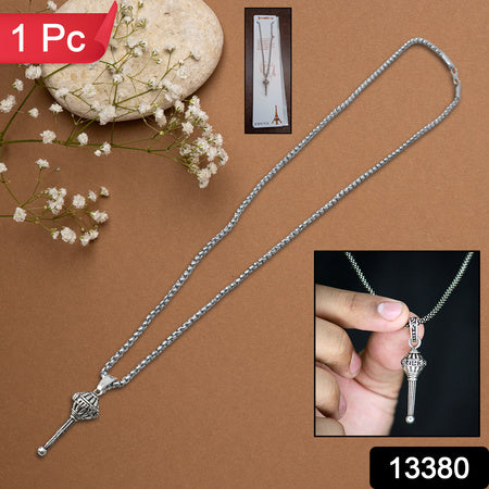 Silver Chain With Gada Pendant  Locket (1 Pc) - Zidbik