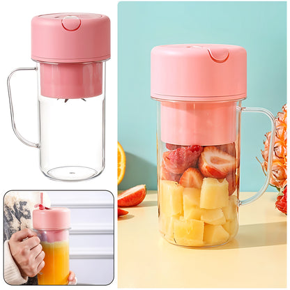 Portable Crusher Juicer With Handle  Straw Usb Rechargeable 6 Blades (420 Ml) - Zidbik