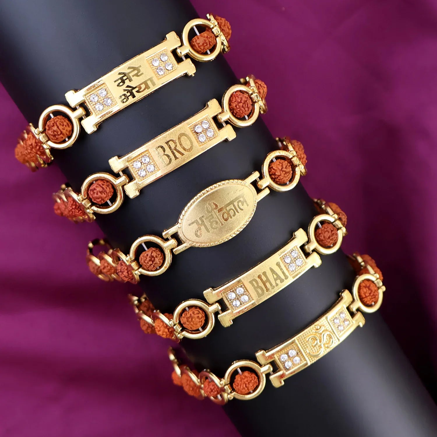 Gold Plated Designer Circular Bead Bracelet Rakhi For Brother (Mix Design 1 Pc) - Zidbik