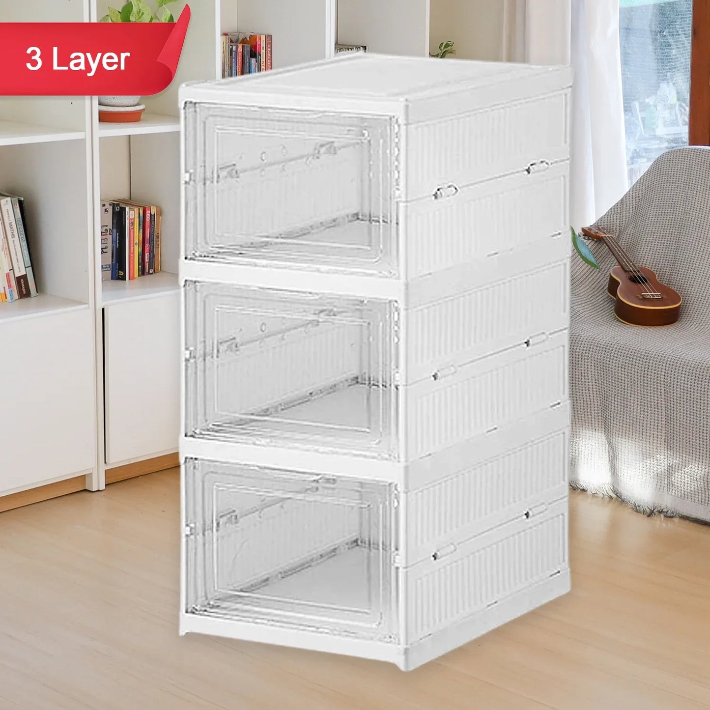 Stackable Multifunctional Storage For Clothes Foldable Drawer Shelf Basket Utility Cart Rack Storage Organizer Cart For Kitchen Pantry Closet Bedroom Bathroom Laundry (3 Layer 1 Pc) - Zidbik