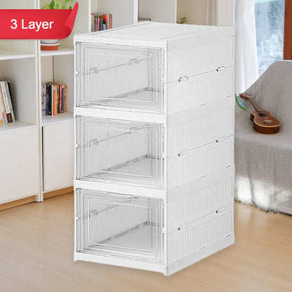 Stackable Multifunctional Storage For Clothes Foldable Drawer Shelf Basket Utility Cart Rack Storage Organizer Cart For Kitchen Pantry Closet Bedroom Bathroom Laundry (3 Layer 1 Pc) - Zidbik