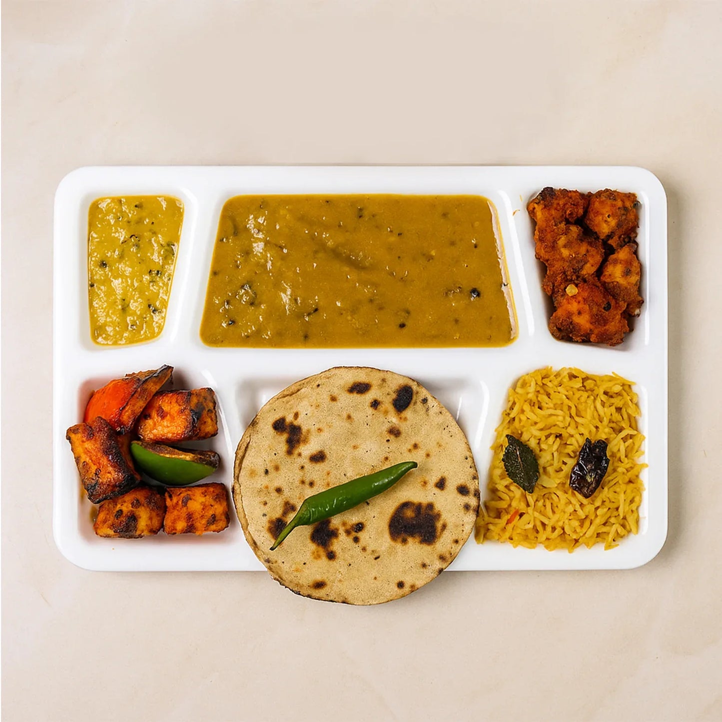 Plastic Multi-compartment Meal Serving Tray 3-section Rectangular Dining Plate (1 Pc Black) - Zidbik