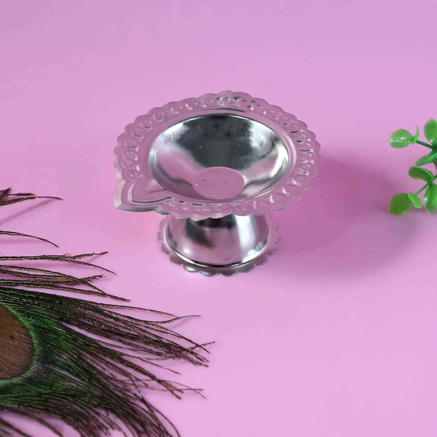 Stainless Steel Traditional Puja Diya Stand (1 Pc) - Zidbik
