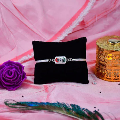 Trendy Geometric Rakhi With Linked Ring Design And Polished Chain - Zidbik