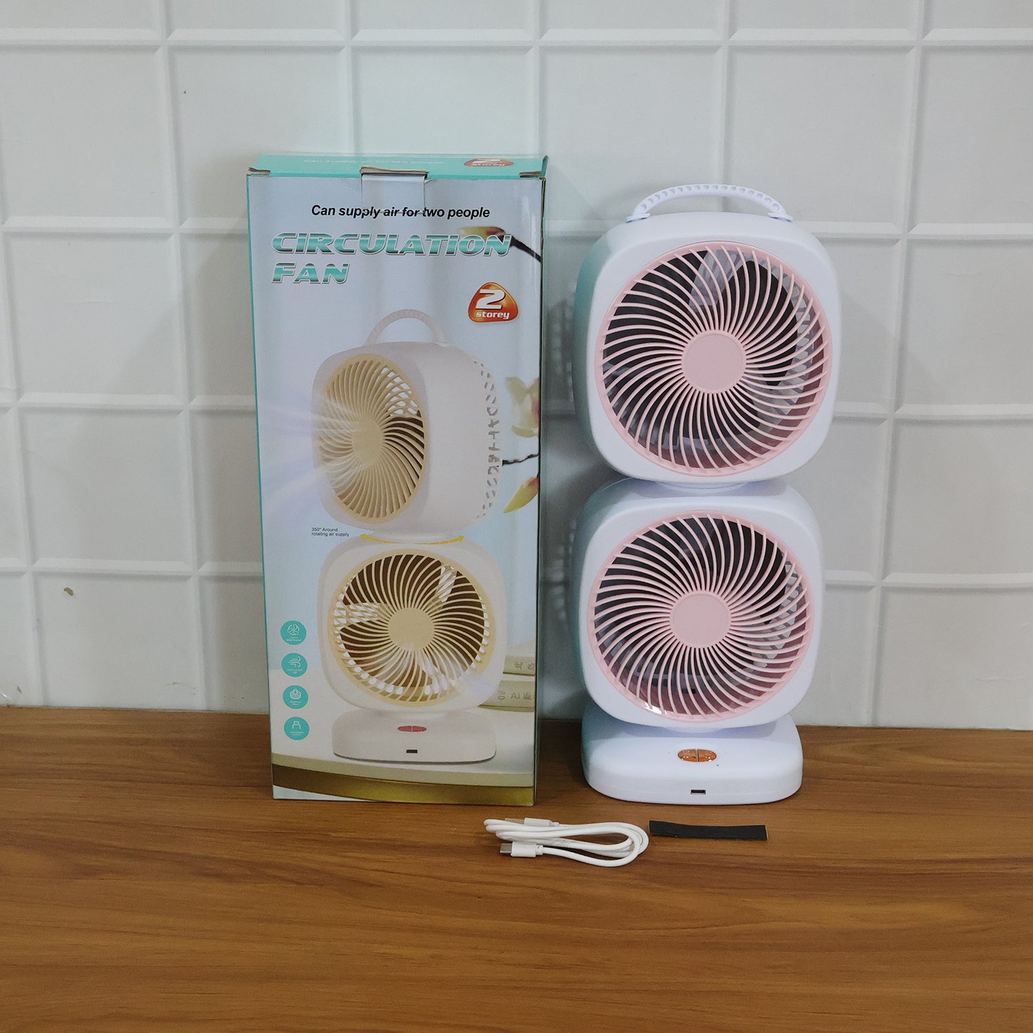 Portable Dual Head Usb Rechargeable Table Fan (1 Pc)