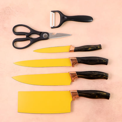 6 Pcs Professional Kitchen Knife Set With Chef Knives Cleaver Peeler  Scissors - Zidbik