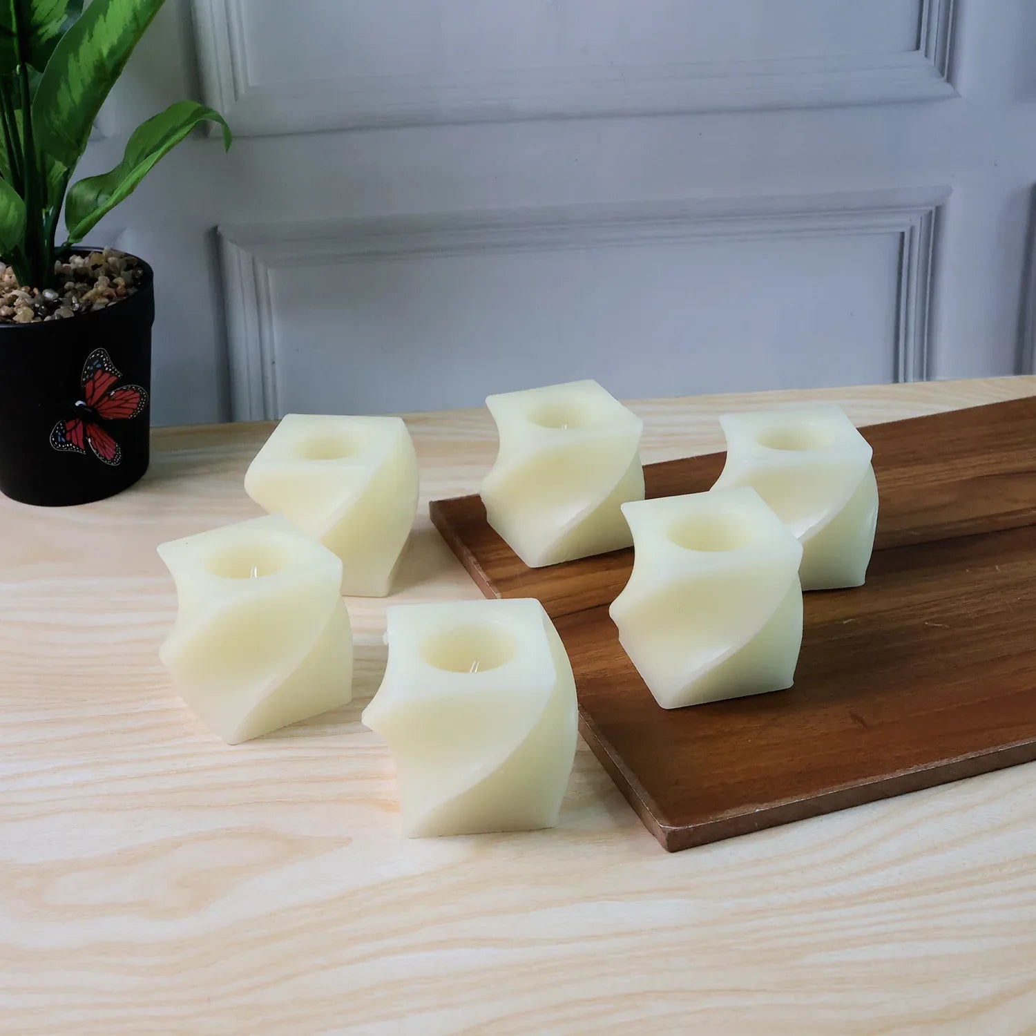 Set Of 6 Led Flameless Decorative Candles Square Shape Tealight Lamps - Zidbik