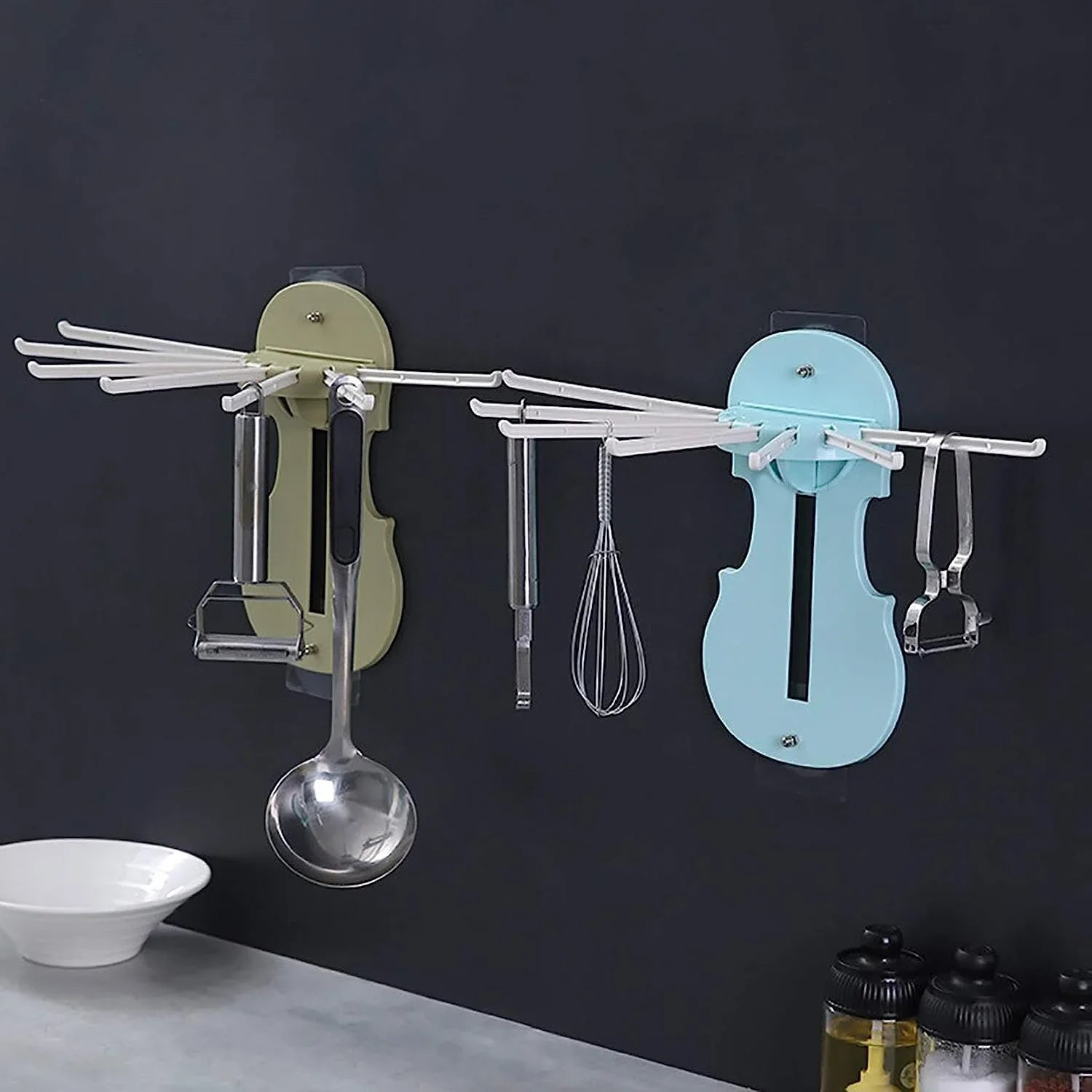 7728 Plastic 7-in-1 Multifunction Retractable Wall-mounted Pull-out Hanger Rack Without Punching Hooks Up For Kitchen Bathroom - Zidbik