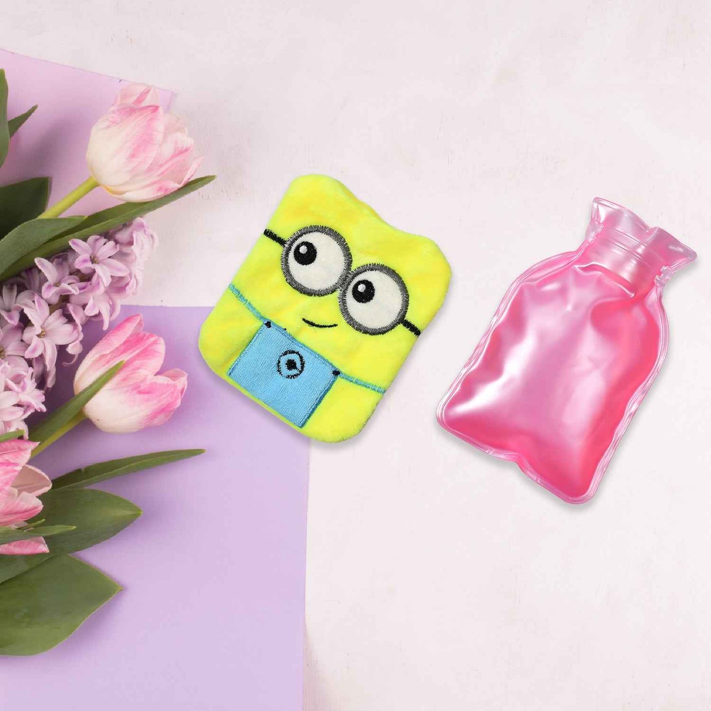 6507 Minions Hot Water Bag with Cover for Pain Relief, Neck & Shoulder Comfort, Menstrual Cramps, and Hand & Feet Warmer