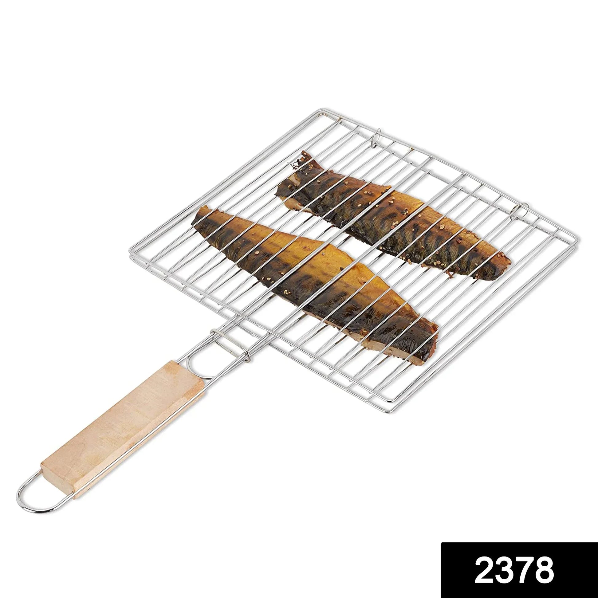 2378 Kitchen Square Roaster Papad Grill Barbecue Grill With Wooden Handle - Zidbik