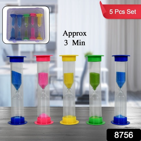8756 Sand Timer Plastic Hourglass Sand Glass Toy Sand Clock For Kitchen Office School And Brushing Teeth For Bathroom Timer Clock Children Hourglass Sand Glass Toothbrush Household Sand Clock (3 Min Approx  5 Pc) - Zidbik