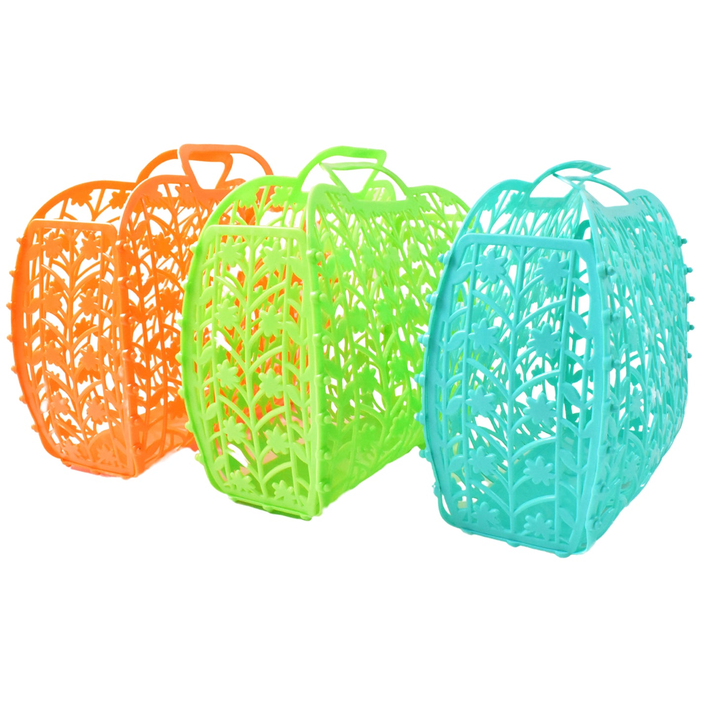 Plastic Foldable Basket Bag  Fruit  Vegetable Storage Basket (3 Pcs Set  Multicolor) - Zidbik