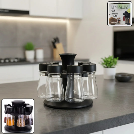 8 In 1 Revolving Plastic Spice Rack Set With Rotating Stand - Zidbik