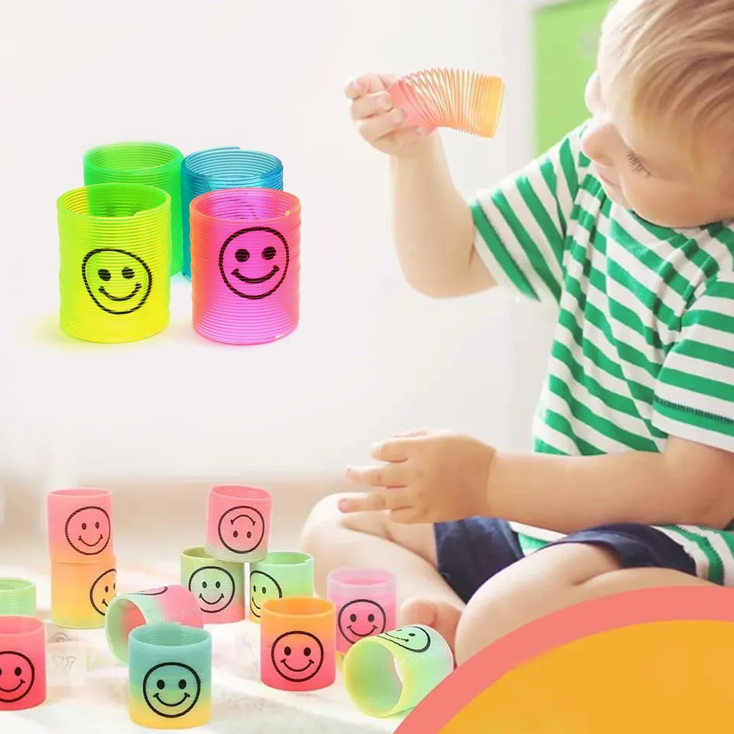 17745 Multicolor Magic Smiley Spring Spring Toys Slinky Slinky Spring Toy Toy For Kids For Birthdays Compact And Portable Easy To Carry (12 Pcs Set) - Zidbik