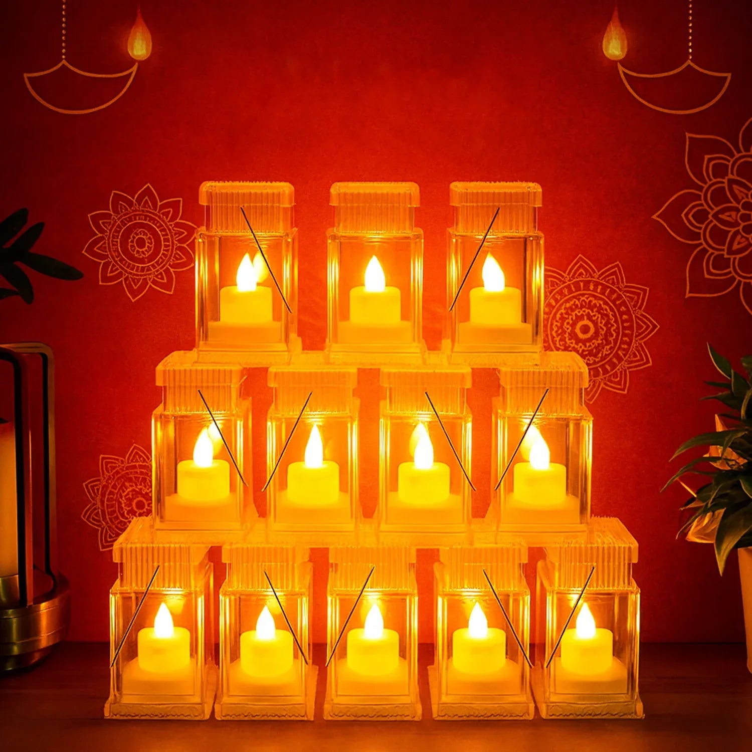 Set Of 12 Led Storm Lantern Decorative Lights - Zidbik