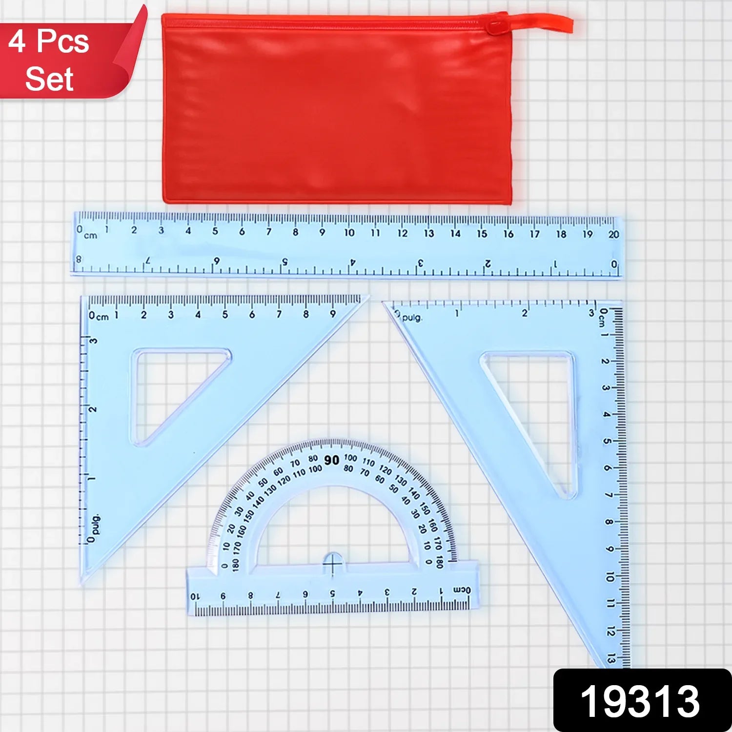 4-piece Transparent Geometry Instrument Set With Ruler - Zidbik