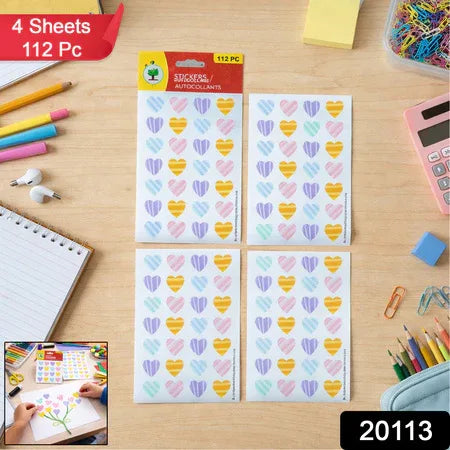 Colorful Heart Shape Decorative Sticker Set (4 Sheets 112 Pc) - Zidbik