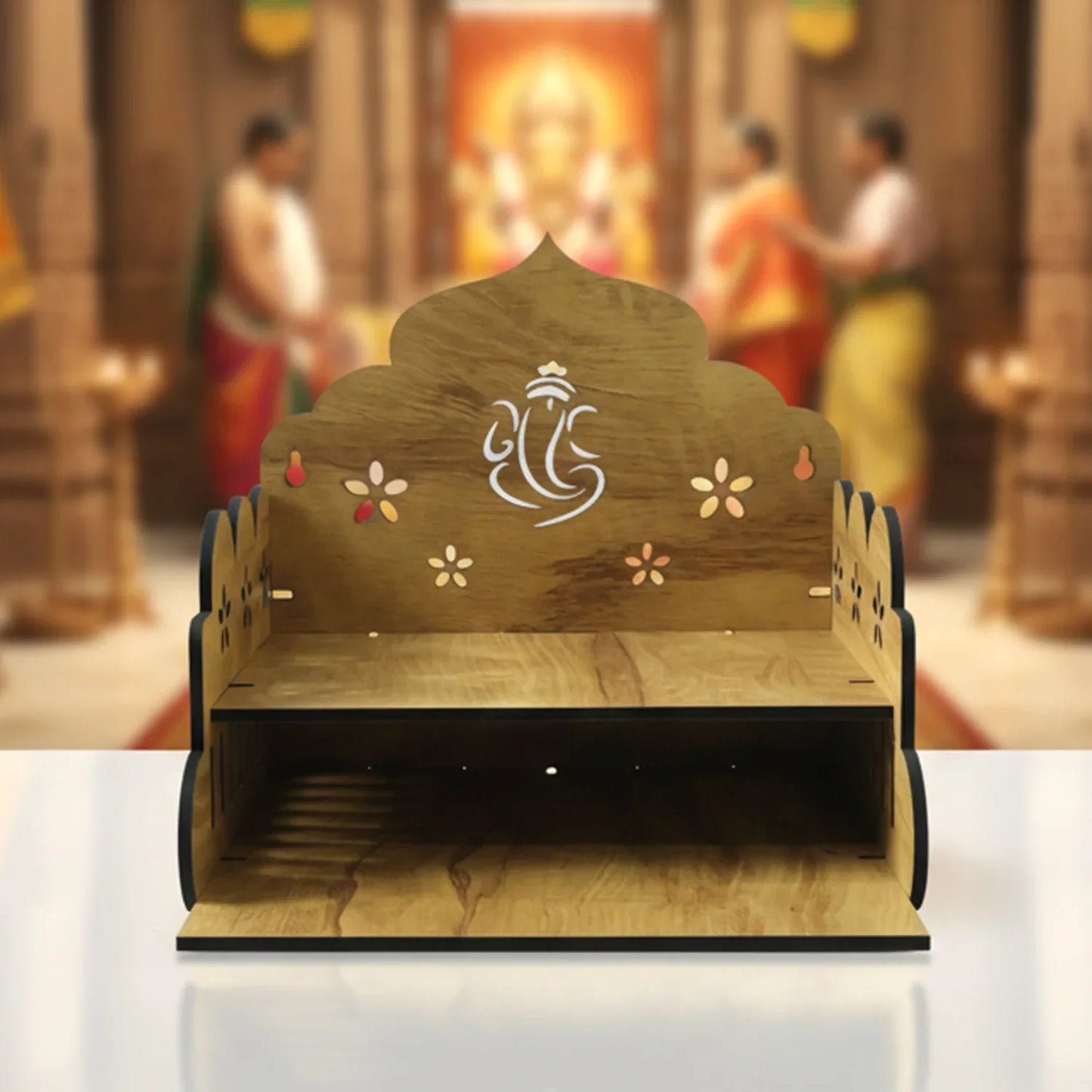 Wooden Temple Style Home Mandir Stand For Pooja - Zidbik