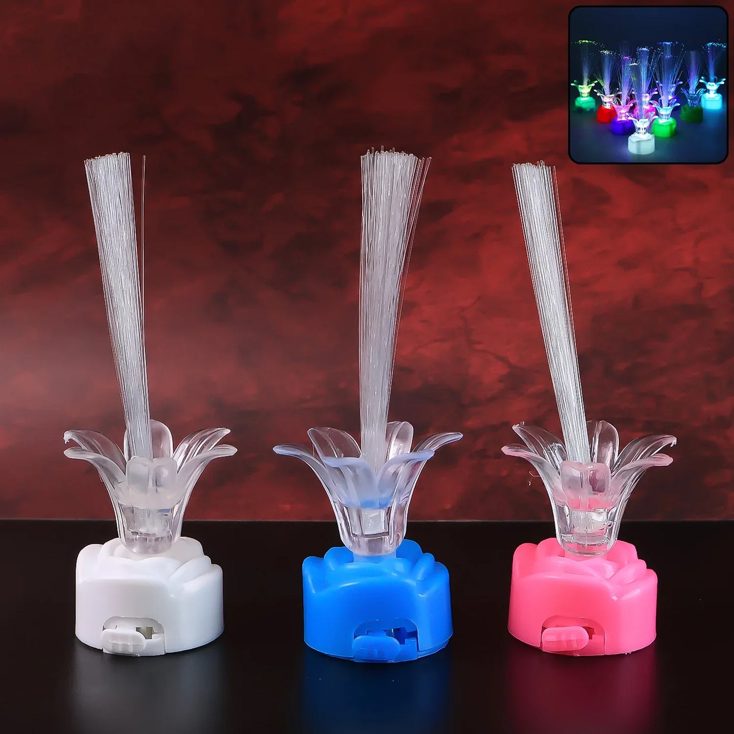 Multi-color Led Fiber Optic Flower Night Lamps (Mix Color 3 Pc) - Zidbik