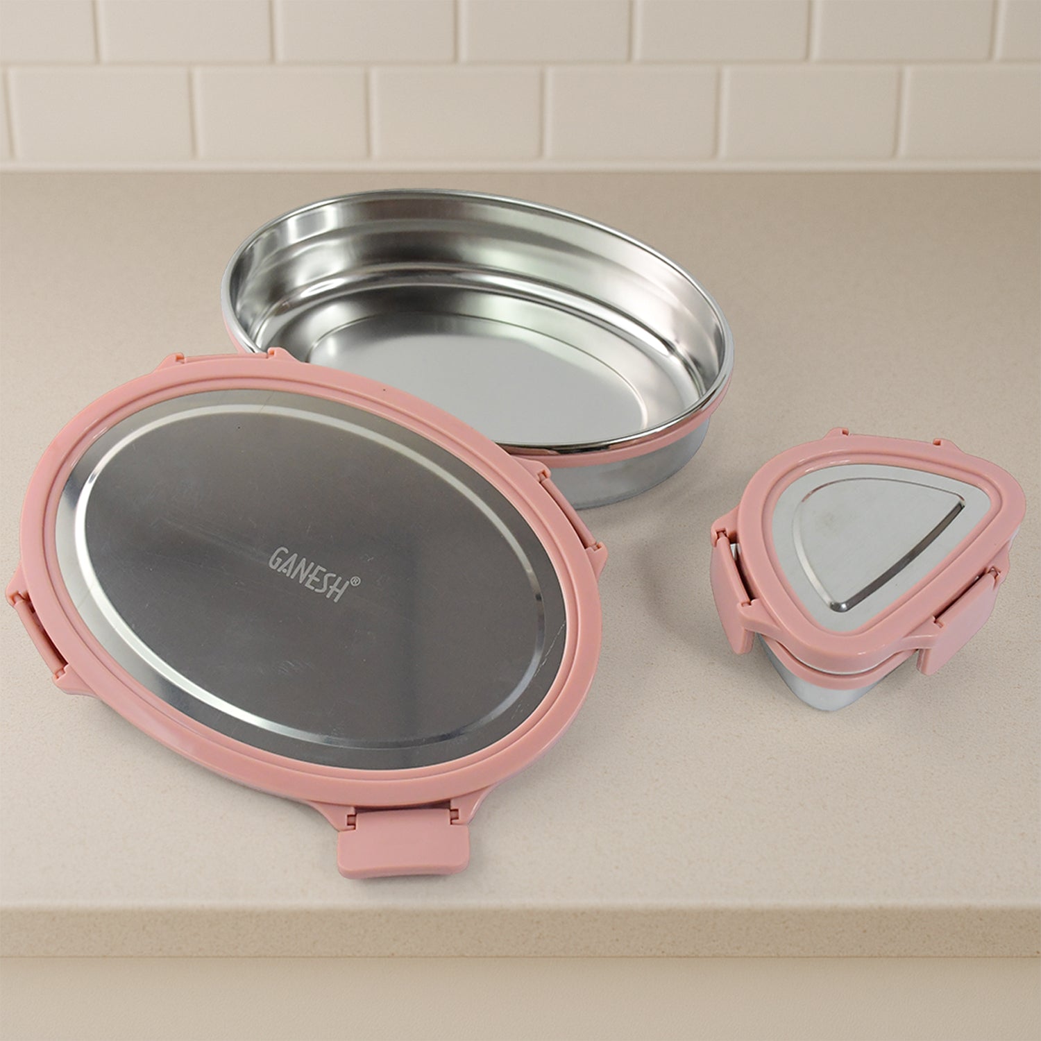 Ganesh Classy 2-piece Stainless Steel Lunch Box Set - Zidbik