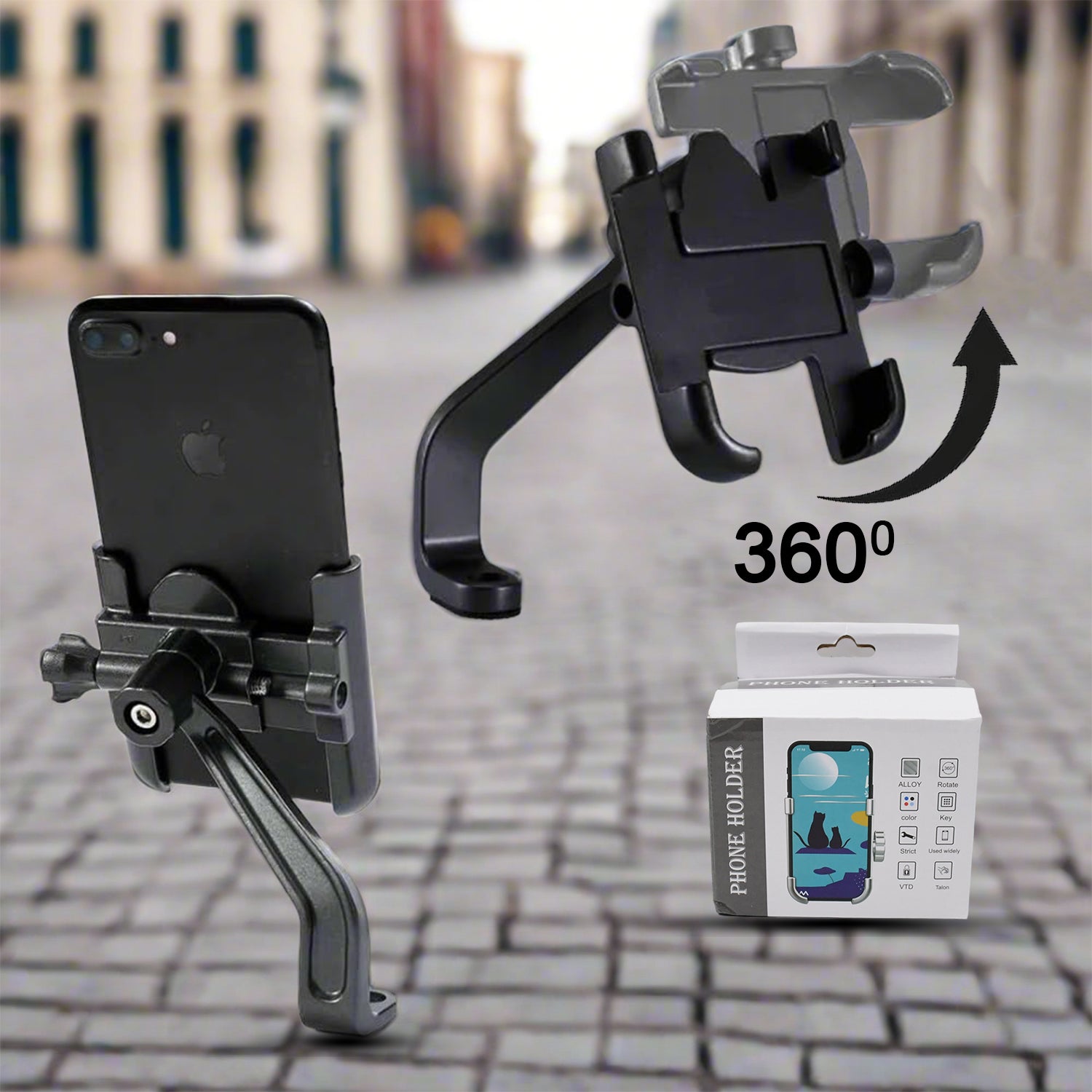 12674 Full Metal Body Bike  Scooty 360 Degree Rotating Mobile Holder Stand For Bicycle Motorcycle Scooty For Maps And Gps Navigation Fits All Smartphones (1 Pc) - Zidbik