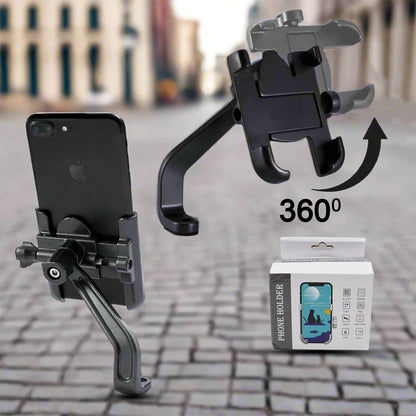 12674 Full Metal Body Bike  Scooty 360 Degree Rotating Mobile Holder Stand For Bicycle Motorcycle Scooty For Maps And Gps Navigation Fits All Smartphones (1 Pc) - Zidbik