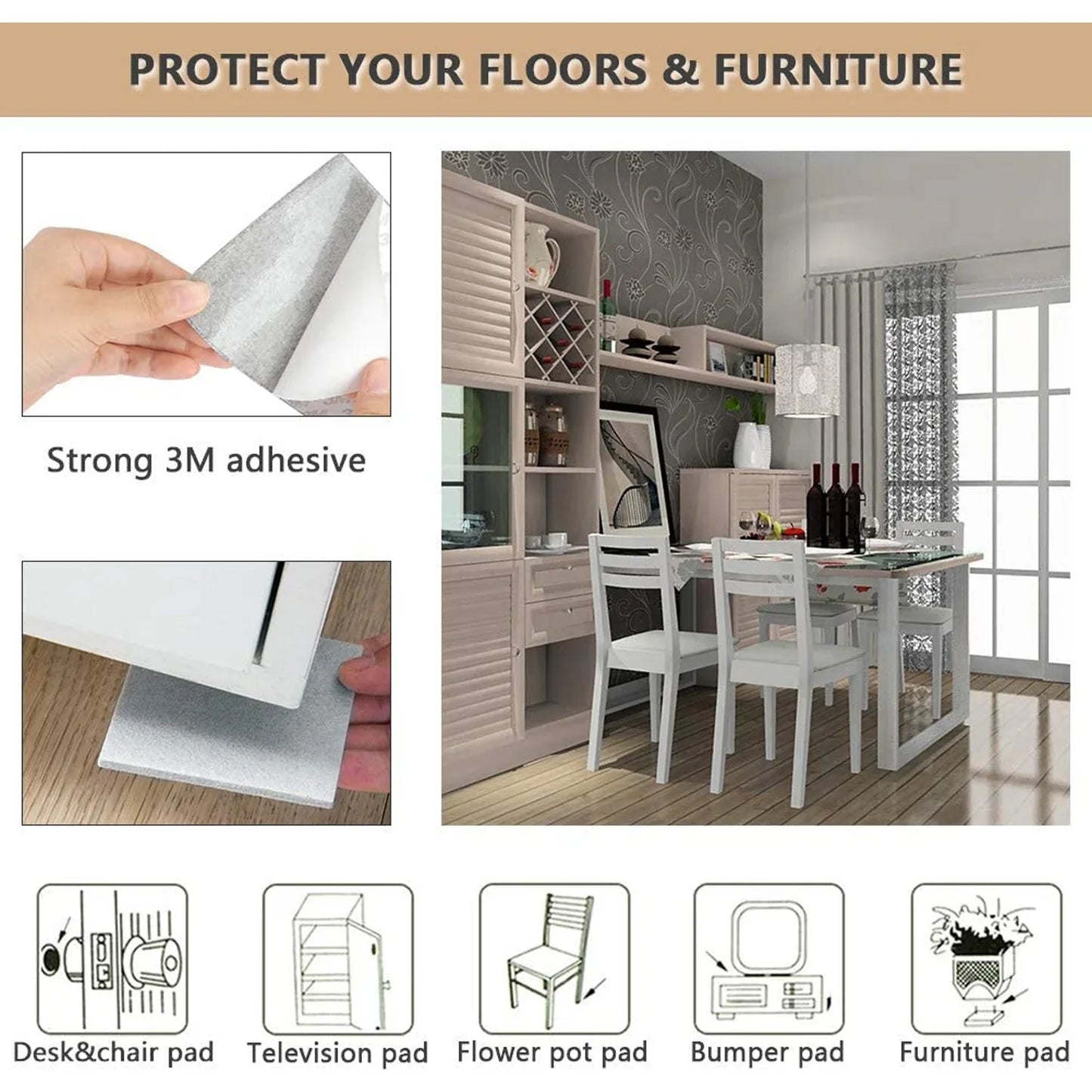 9134 Furniture Pad Square Felt Pads Floor Protector Pad For Home All Furniture Use (Pack Of 4 Pc) - Zidbik