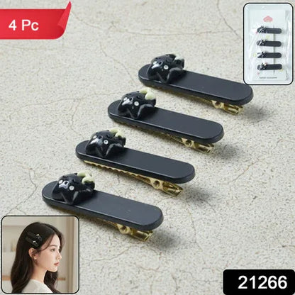 Cute Cat Design Premium Matte Finish Hair Clips (4 Pc) - Zidbik