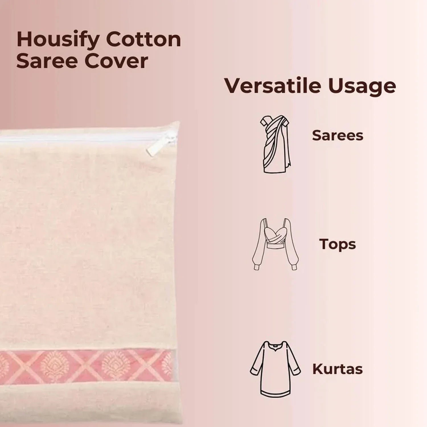Zip Closure Saree Storage Bag (14.516.5 Cm 1 Pc) - Zidbik