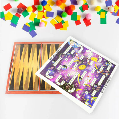17669 13 In 1 Family Board Game Chess Snakes Ladders Ludo Tic-tac-toe Checkers Travel Bingo Football Space Venture Steeplechase Set For Kids - Zidbik