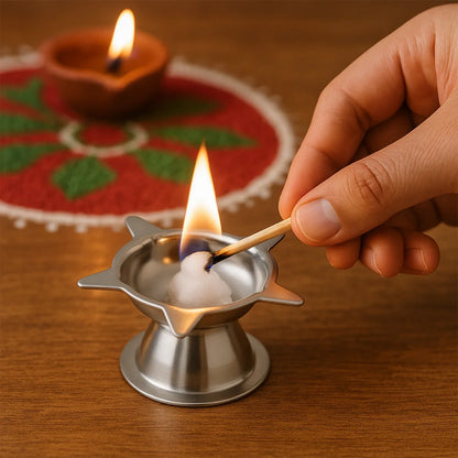 Stainless Steel Lotus Design Diya (1 Pc) - Zidbik