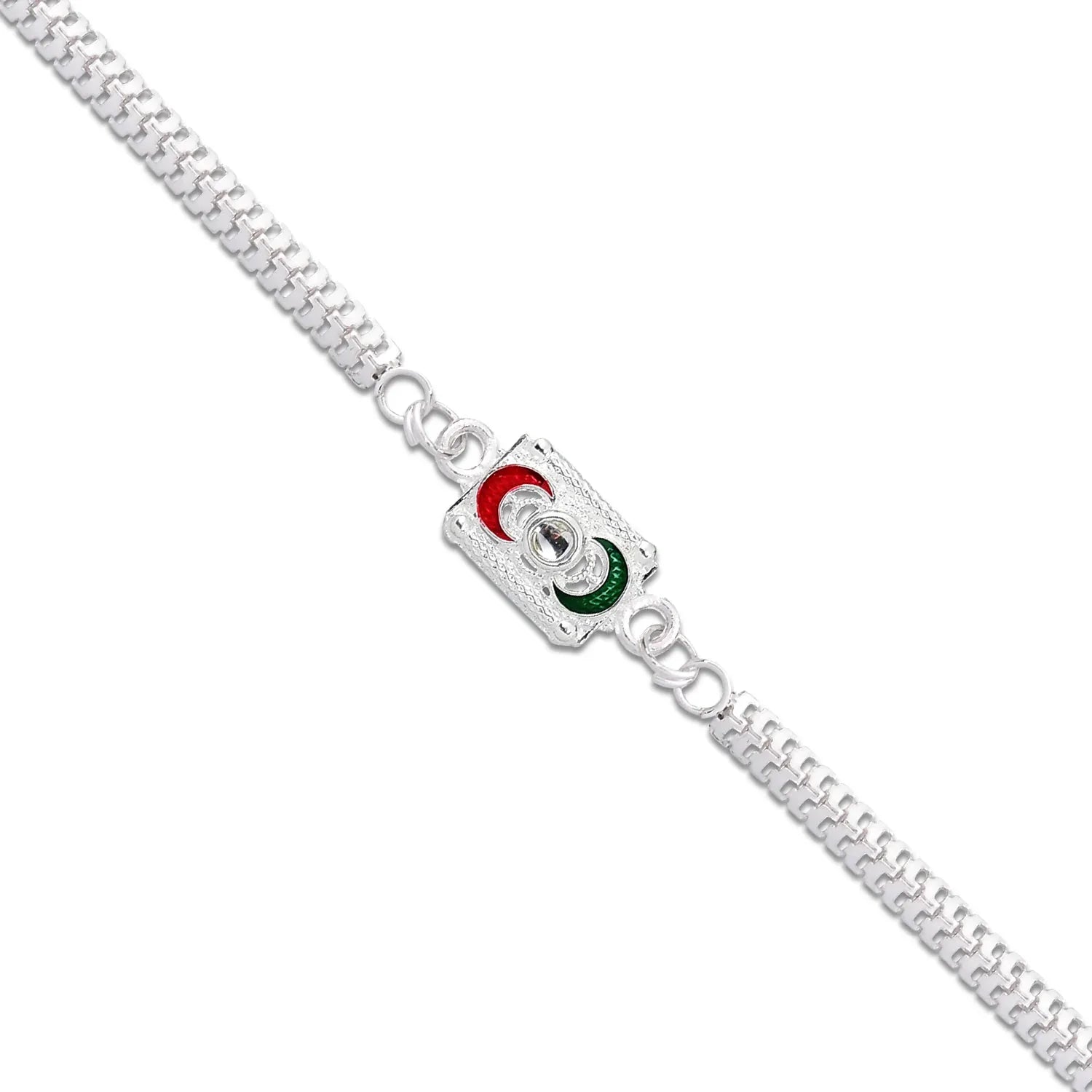 Trendy Geometric Rakhi With Linked Ring Design And Polished Chain - Zidbik