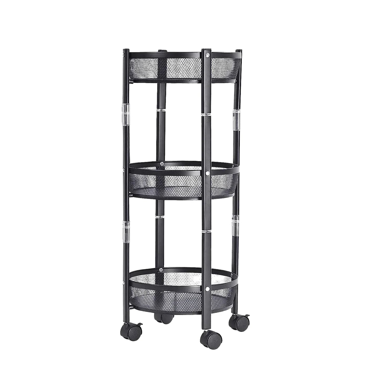 3-layer Round Metal Mesh Utility Storage Trolley With Wheels - Zidbik
