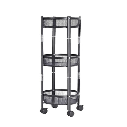 3-layer Round Metal Mesh Utility Storage Trolley With Wheels - Zidbik