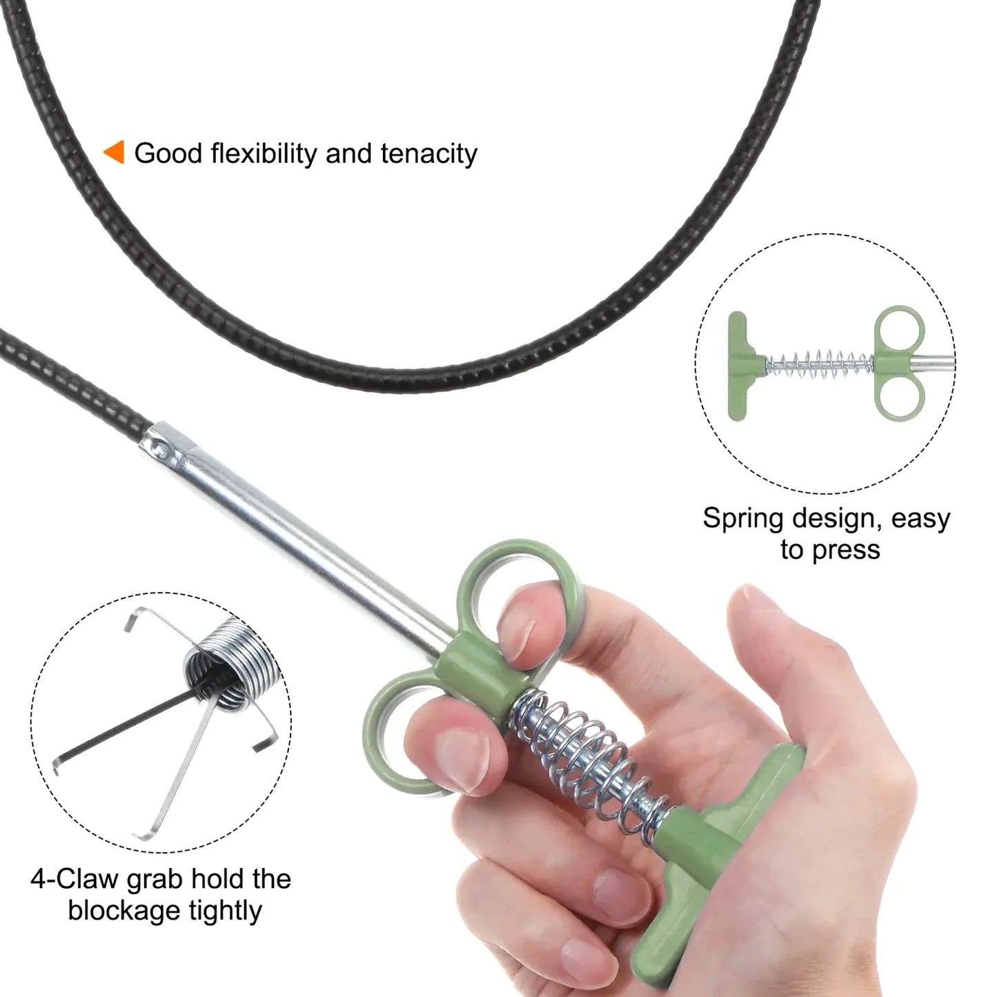 Flexible Spring Drain Cleaning Tool With Hand Grip (1 Pc 157 Cm) - Zidbik