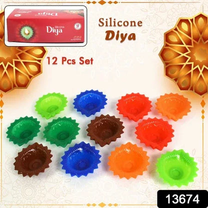 Silicone Diya For Diwali Attractive Design Colourful Diya Combo (12 Pcs Set) - Zidbik