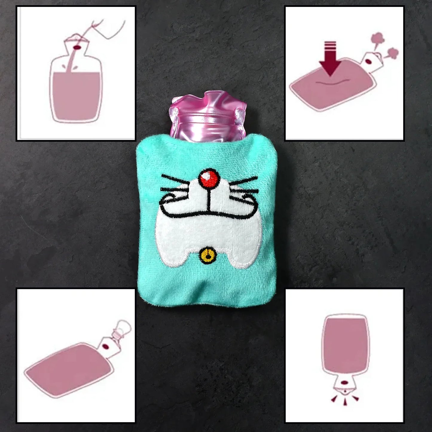 6529 Doremon Cartoon Small Hot Water Bag With Cover For Pain Relief Neck Shoulder Pain And Hand Feet Warmer Menstrual Cramps. - Zidbik