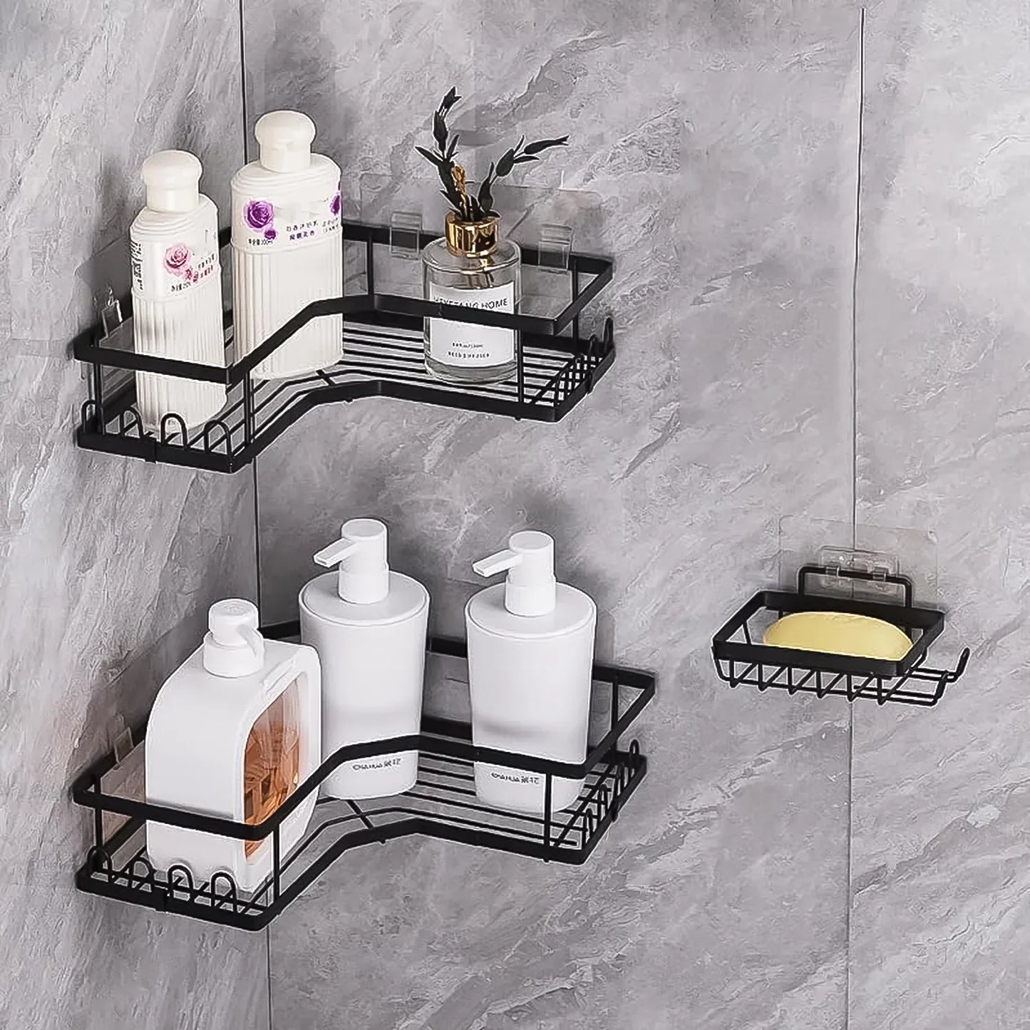 Iron Coating Self-adhesive Corner Shelf Organizer (2 Pc) - Zidbik