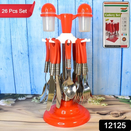 Luxury Cutlery Set For Dining Table Stainless Steel 26-piece Set With Stand (1 Set - Zidbik