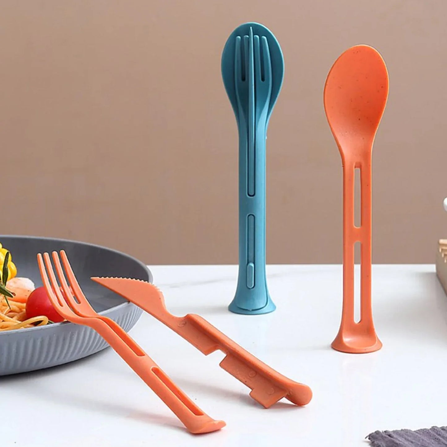 3 In 1 Reusable Spoon Knife Forks Tableware Spoon (3 Pcs Set) - Zidbik