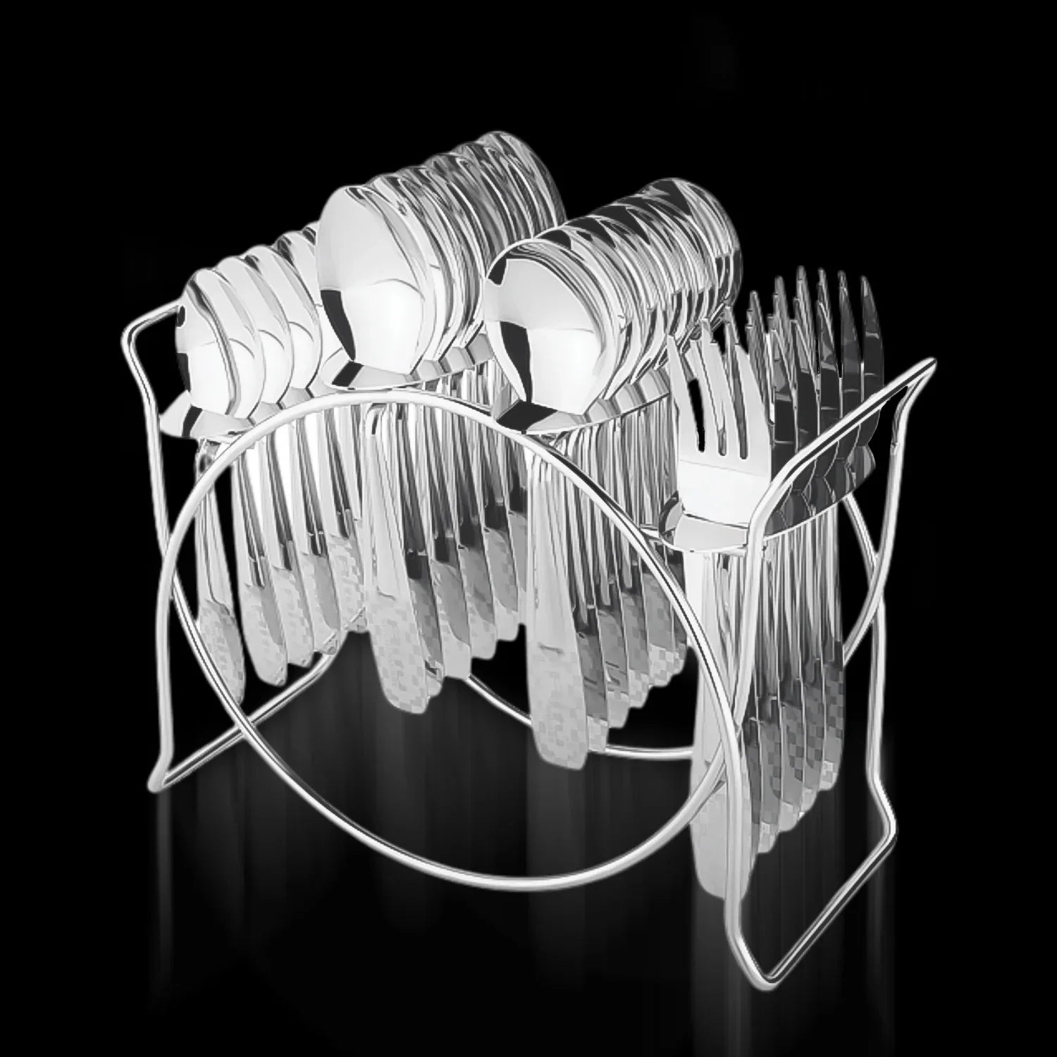Stainless Steel Cutlery Set With Elegant Storage Stand (24 Pc) - Zidbik