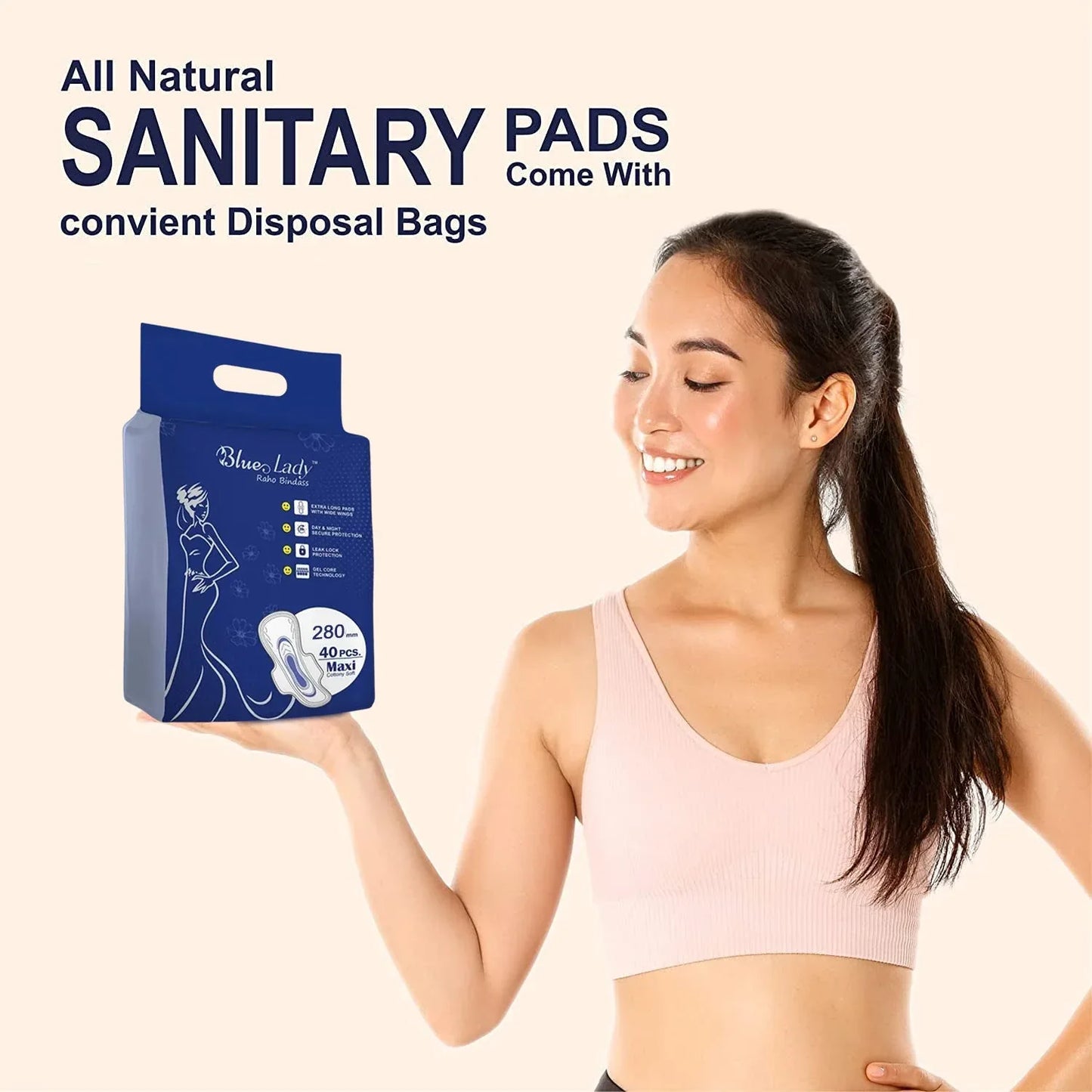 Blue Lady Extra Long Pads With Wides Wings Sanitary Pads 280 Mm 40-pack - Zidbik