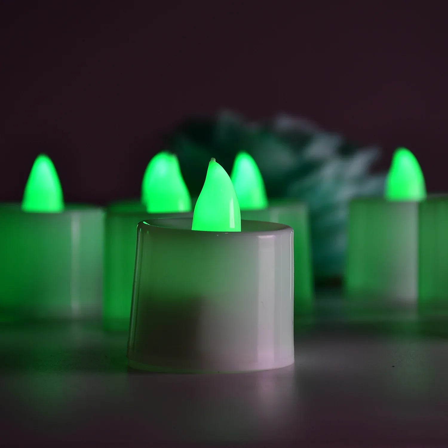 6635 Green Flameless Led Tealights Smokeless Plastic Decorative Candles - Led Tea Light Candle For Home Decoration (Pack Of 24) - Zidbik