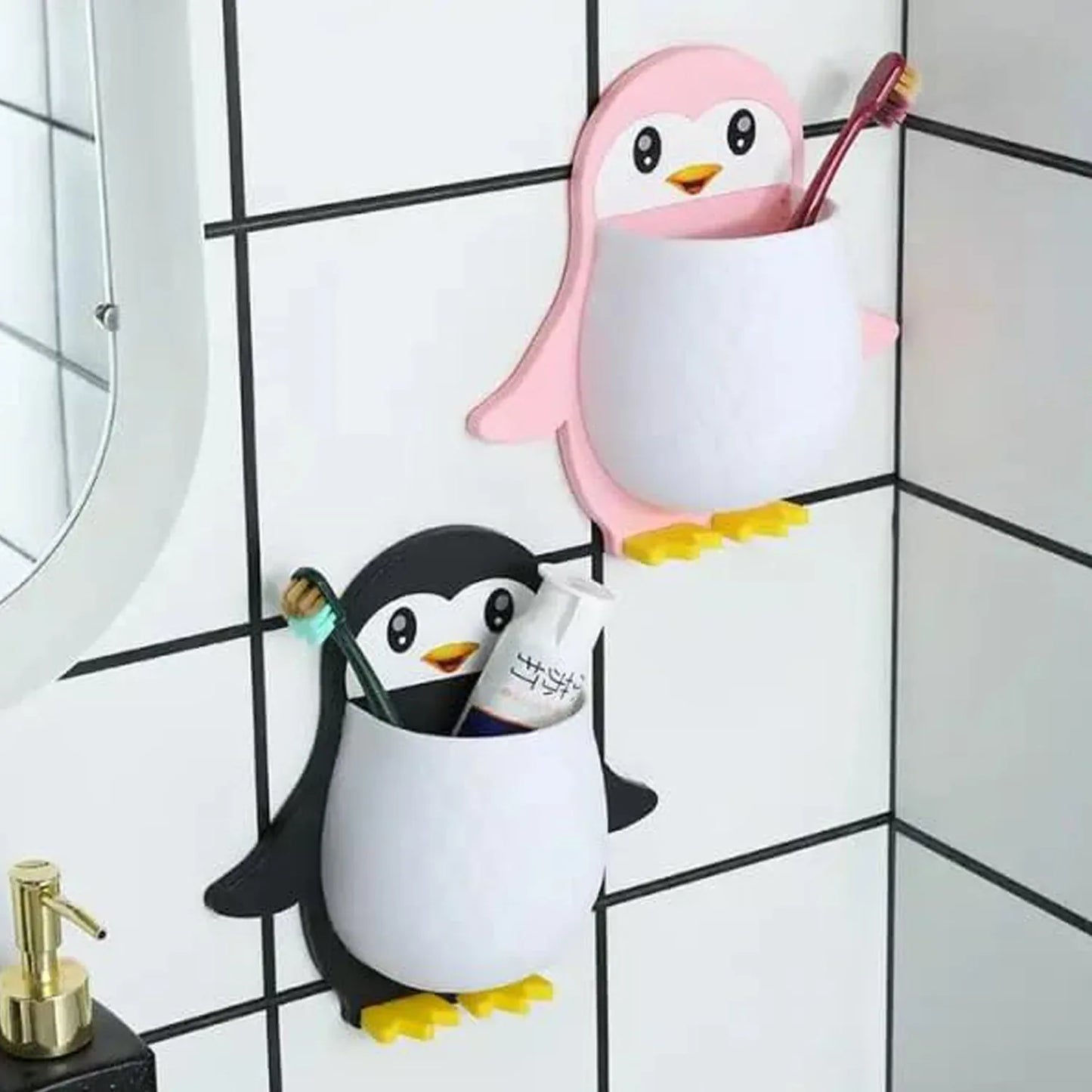 17688 Penguin Storage Box Adhesive Remote Case Electric Toothbrushes Holder Universal Controller Holder Wall Nightstand Office Plastic Wall Mount - Zidbik