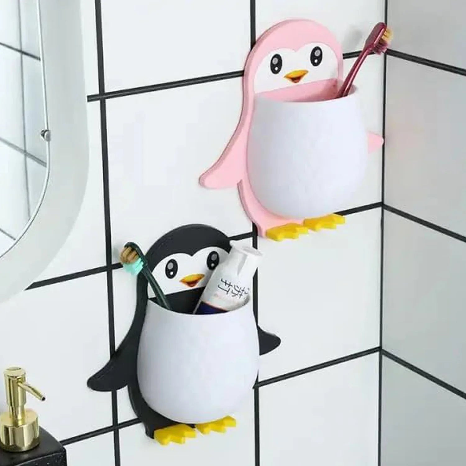 17688 Penguin Storage Box Adhesive Remote Case Electric Toothbrushes Holder Universal Controller Holder Wall Nightstand Office Plastic Wall Mount - Zidbik