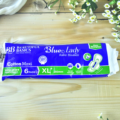 Beautiful Basics Blue Lady Sanitary Pads Xl 280mm (6 Pc) - Zidbik